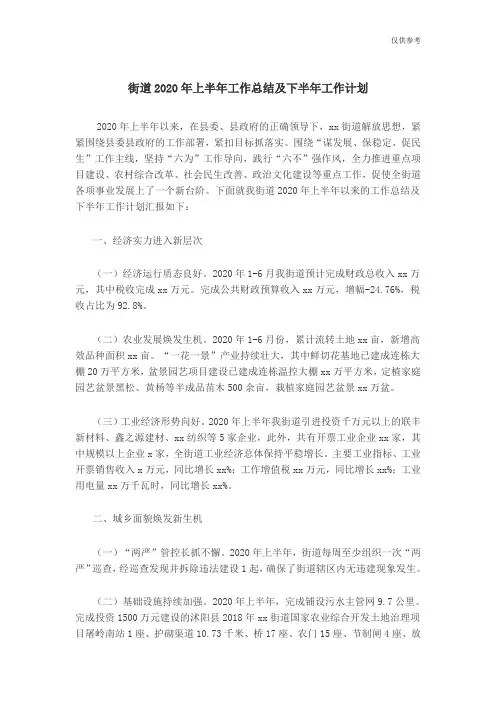 街道2020年上半年工作总结及下半年工作计划