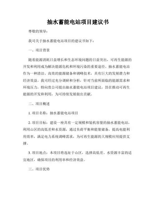 抽水蓄能电站项目建议书