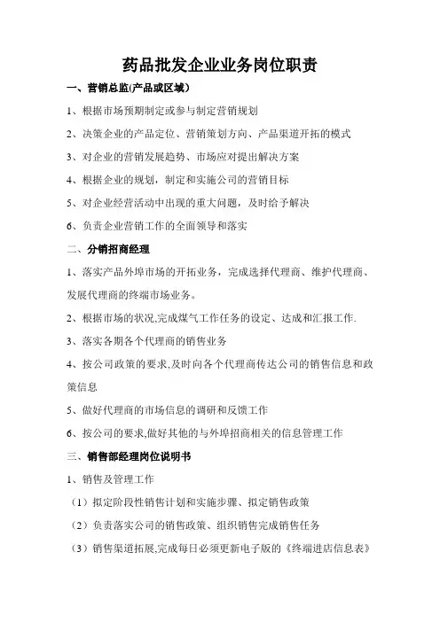 药品批发企业业务岗位职责(1)