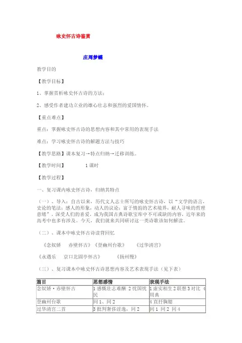 咏史怀古诗鉴赏教案