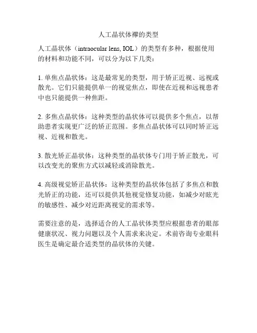 人工晶状体襻的类型