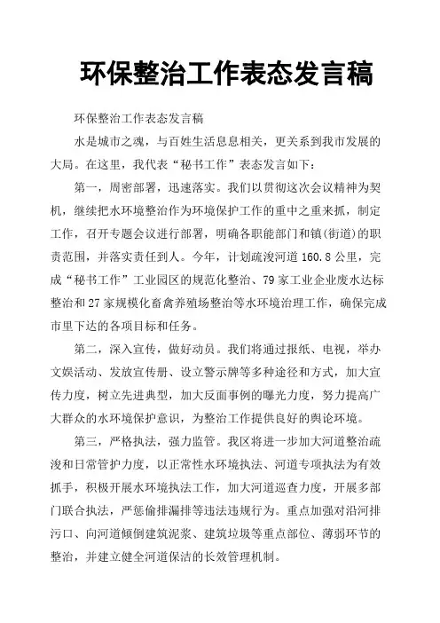 环保整治工作表态发言稿
