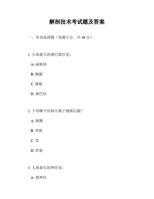 解剖技术考试题及答案
