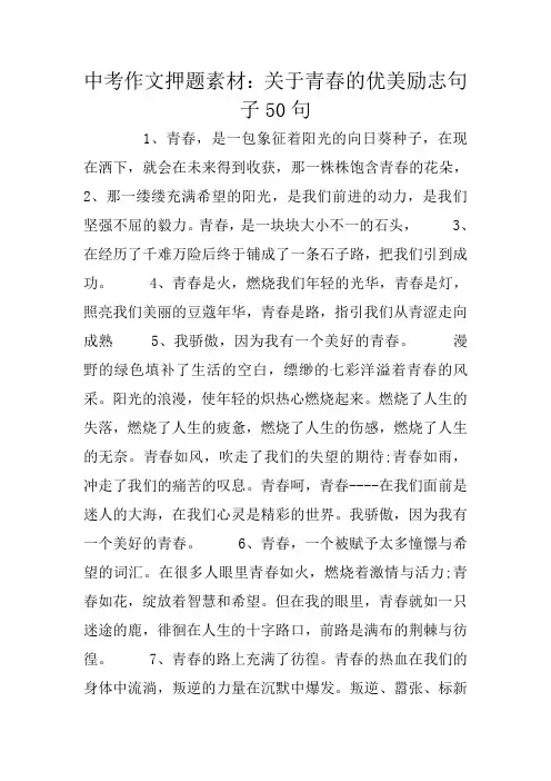 中考作文押题素材：关于青春的优美励志句子50句