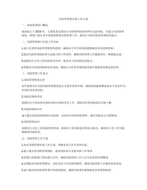 风控管理部年度工作计划