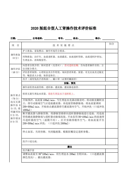 2020版血液灌流操作评分