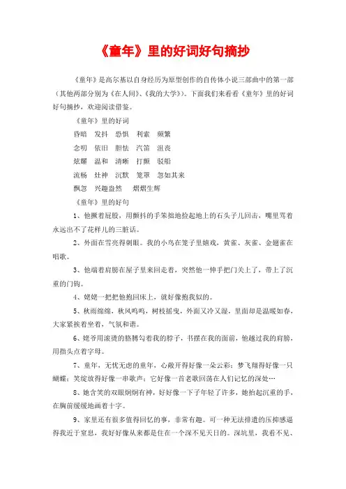 《童年》里的好词好句摘抄