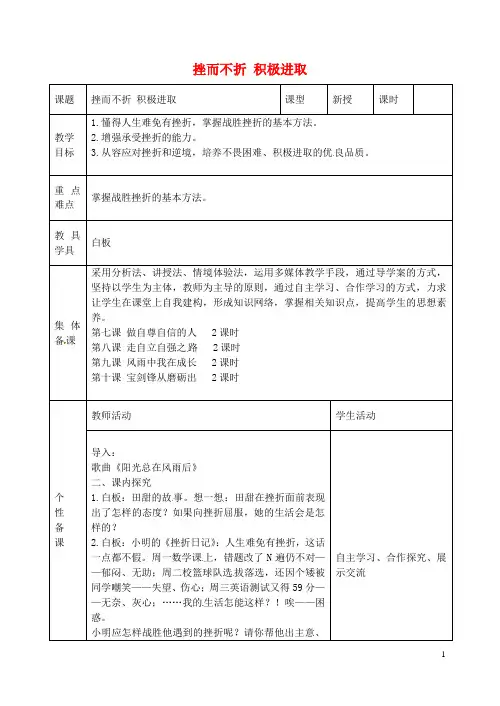 山东省潍坊第十中学七年级政治上册第九课第2框挫而不折积极进取教案鲁教版