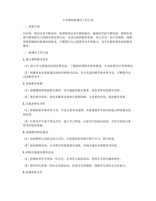 小学教师新课改工作计划