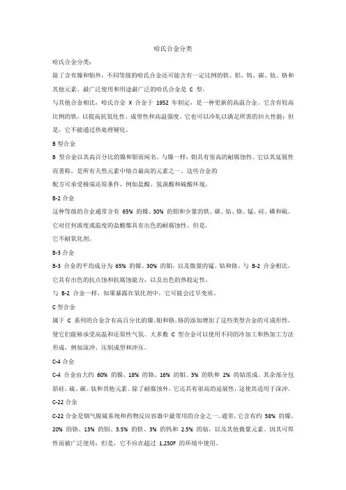 哈氏合金分类