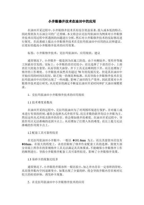 小井眼修井技术在油田中的应用