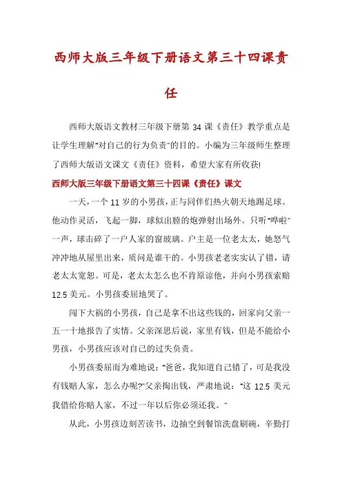 西师大版三年级下册语文第三十四课责任