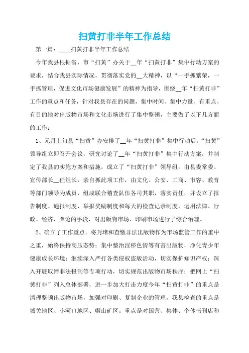 扫黄打非半年工作总结  