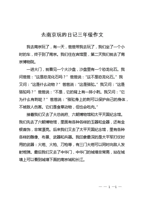 去南京玩的日记三年级作文