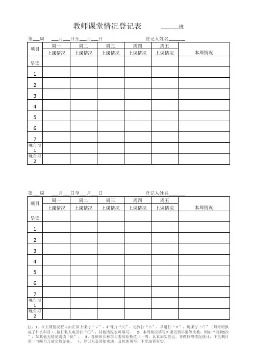 镇南中学教师课堂情况检查考勤表