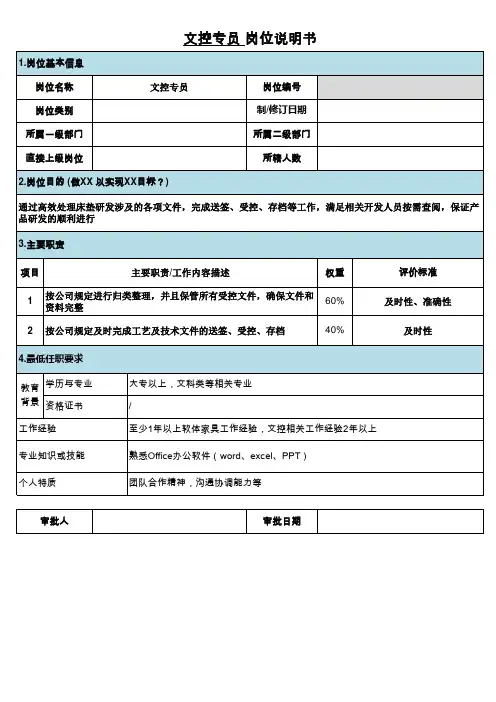 岗位说明书(文控专员)