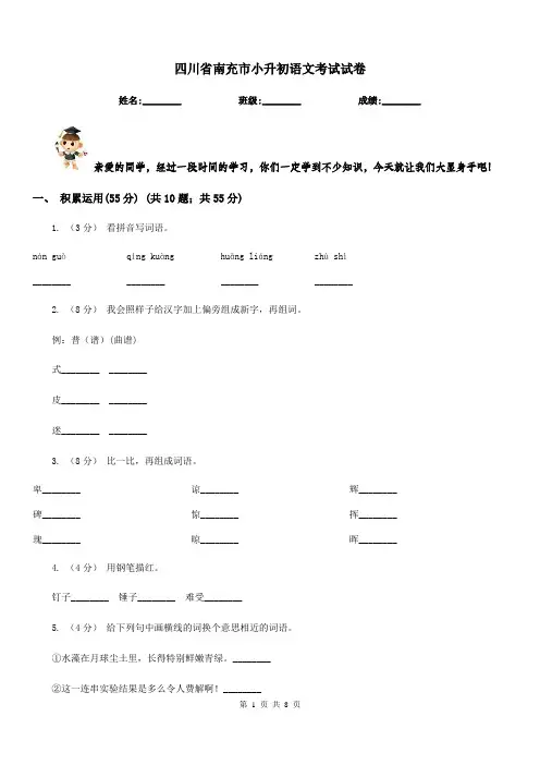 四川省南充市小升初语文考试试卷
