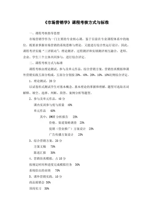 《市场营销学》课程考核方式与标准