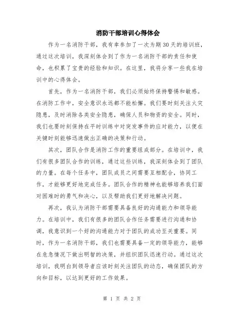 消防干部培训心得体会