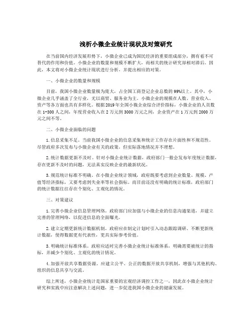 浅析小微企业统计现状及对策研究