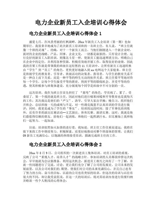电力企业新员工入企培训心得体会