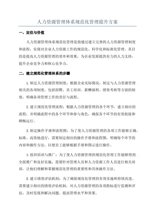 人力资源管理体系规范化管理提升方案