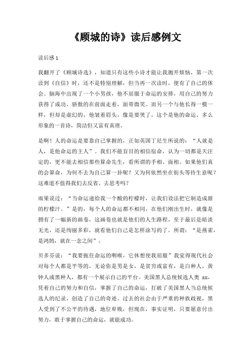 顾城诗读后感例文