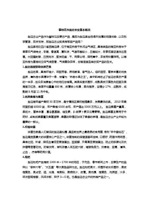 四川省攀枝花市盐边农业基本概况