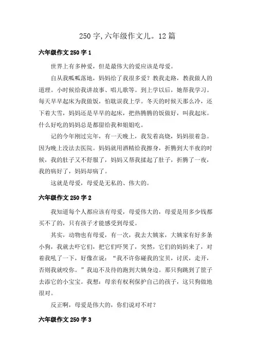250字,六年级作文儿。12篇