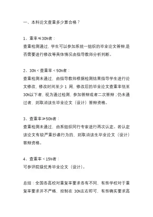 本科毕业论文查重率不得高于多少