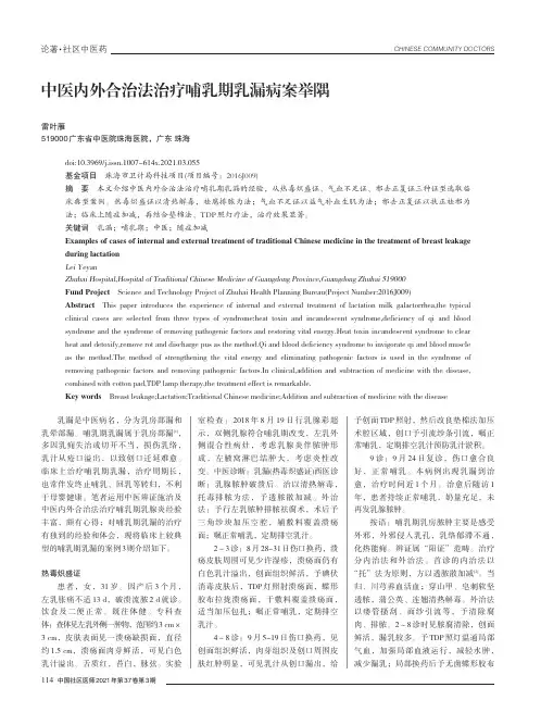 中医内外合治法治疗哺乳期乳漏病案举隅