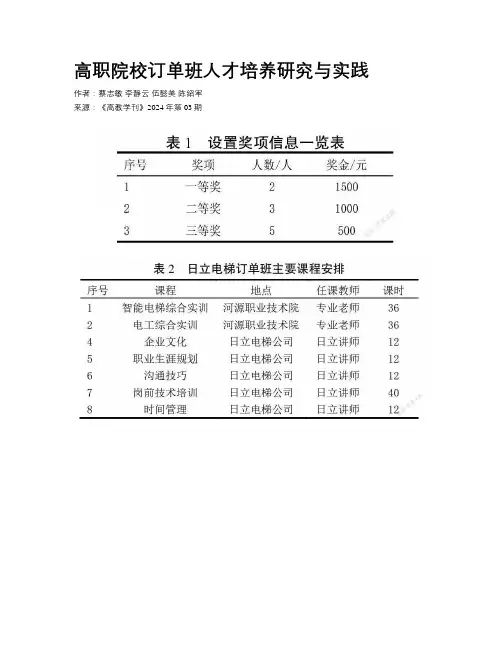 高职院校订单班人才培养研究与实践