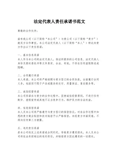 法定代表人责任承诺书范文