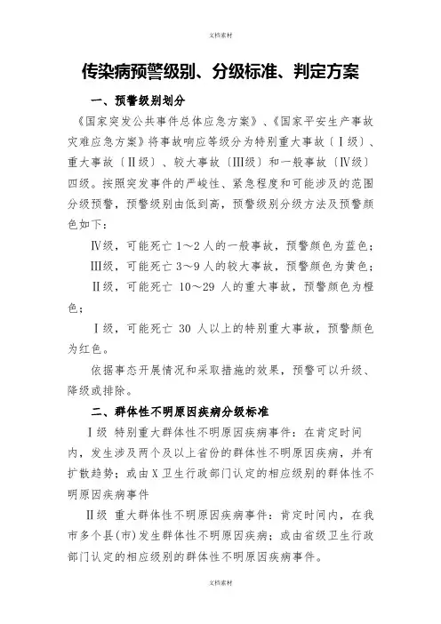 传染病预警级别分级标准判定标准