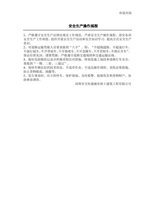渣土公司安全生产操作规程