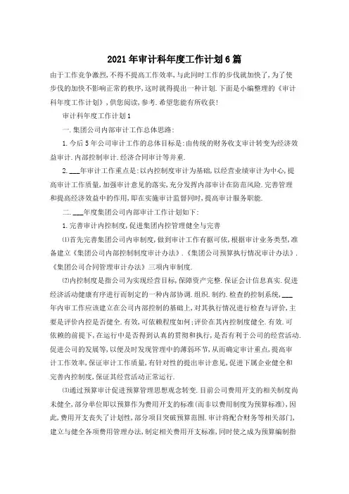 2021年审计科年度工作计划6篇