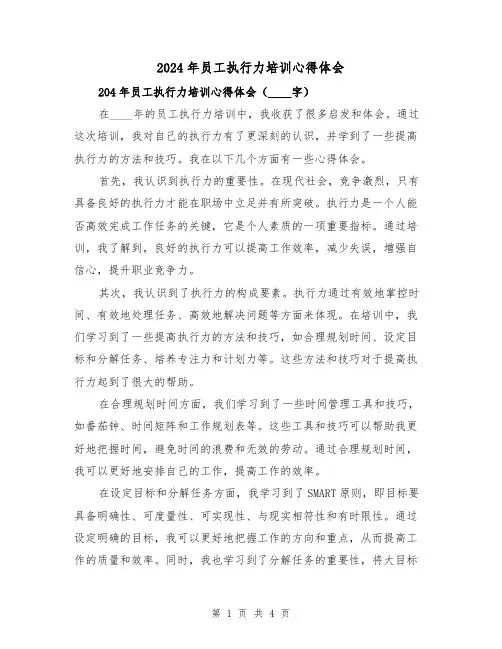 2024年员工执行力培训心得体会(2篇)