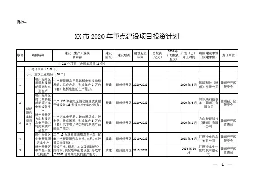 市2020年重点建设项目投资计划【模板】