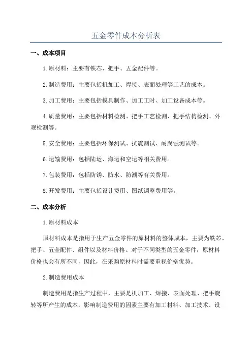 五金零件成本分析表