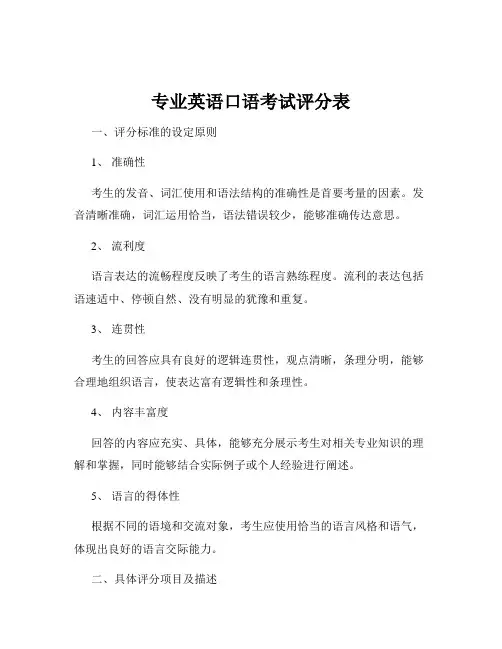 专业英语口语考试评分表
