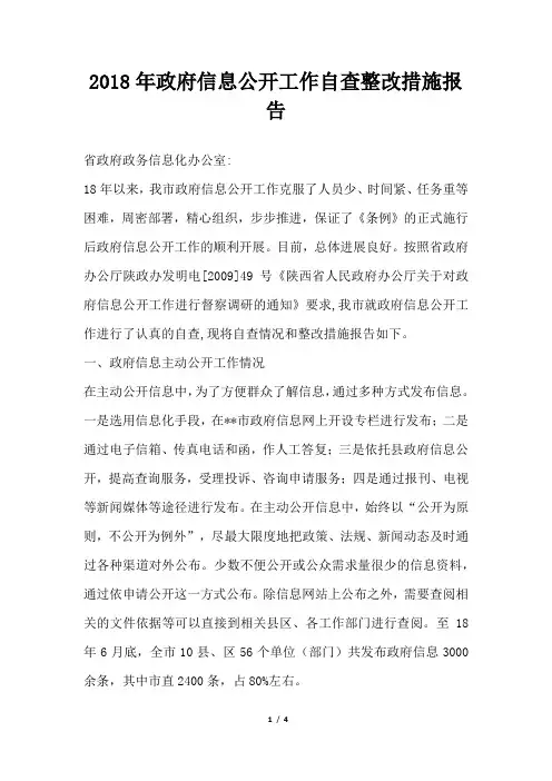 政府信息公开工作自查整改措施报告