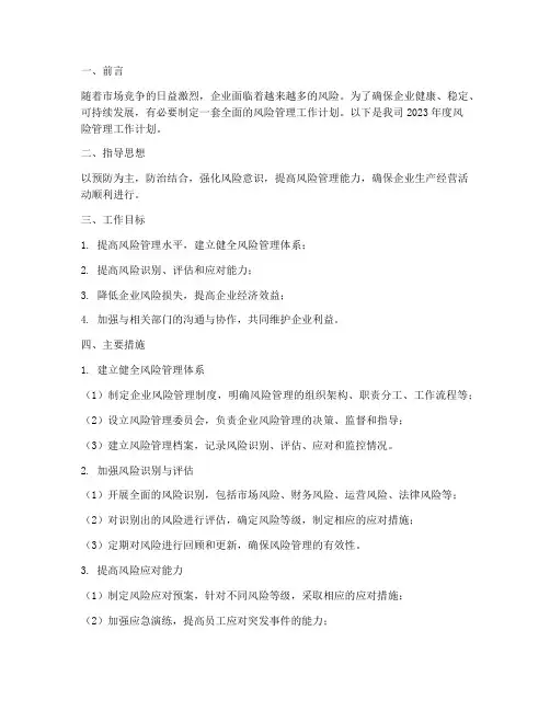 风险管理工作计划