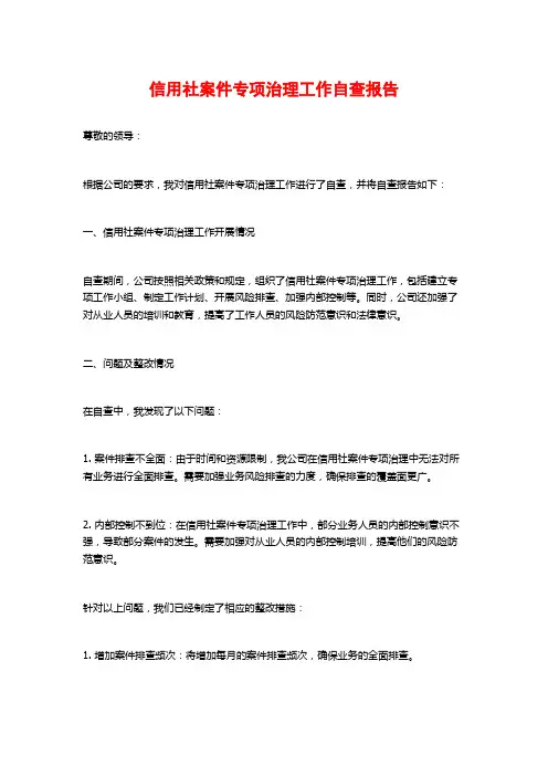 信用社案件专项治理工作自查报告