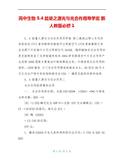 高中生物 5.4 能量之源光与光合作用导学案 新人教版必修1