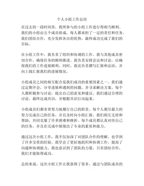 个人小组工作总结