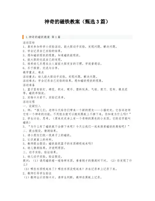 神奇的磁铁教案(甄选3篇)