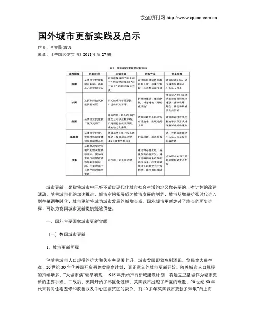 国外城市更新实践及启示