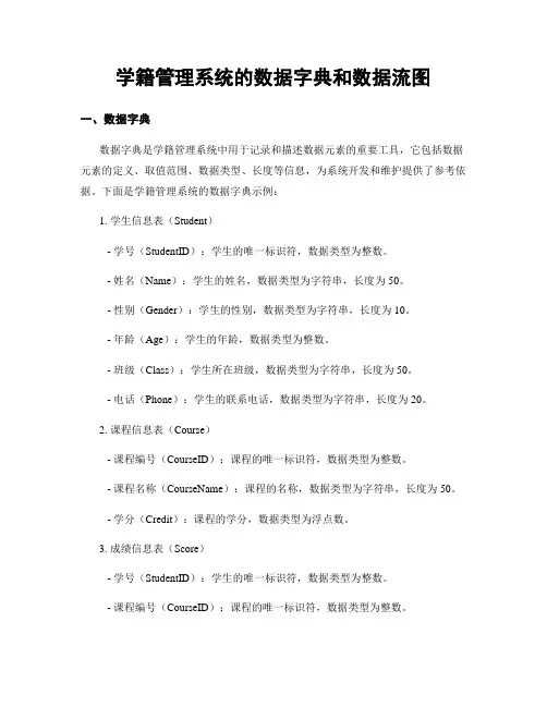 学籍管理系统的数据字典和数据流图
