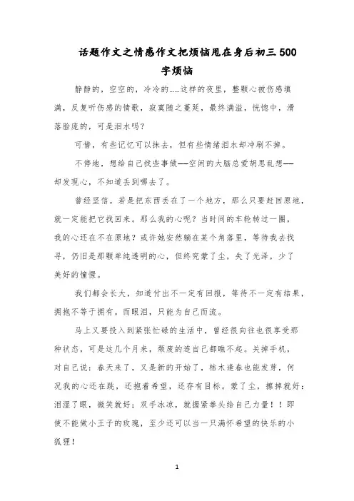 话题作文之情感作文把烦恼甩在身后初三500字烦恼