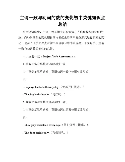 主谓一致与动词的数的变化初中关键知识点总结